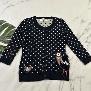 Charlie Robin Anthropologie Chicken Cardigan Sweater Size XS Blue Polka Dot